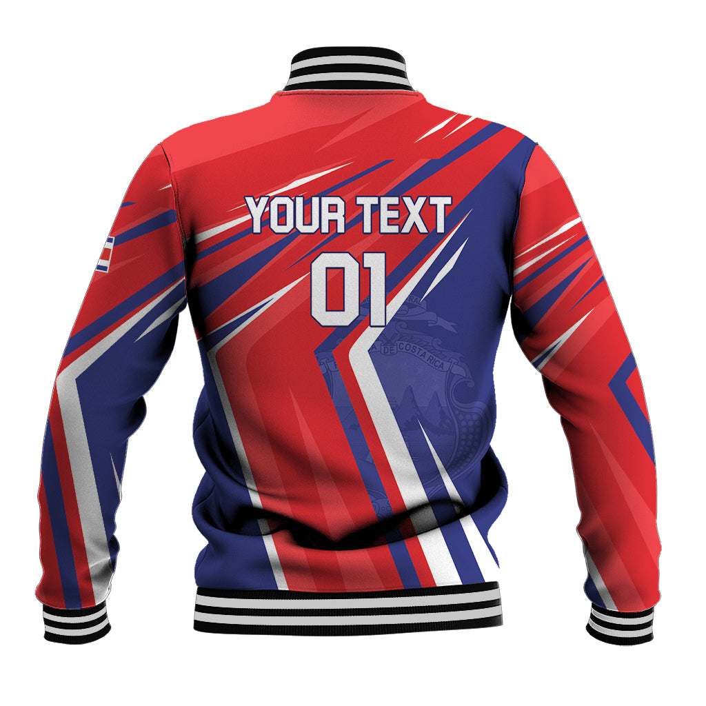 Red and navy back view soccer baseball jacket with striped pattern, 01 and your text print