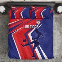 Soccer bedding set on gray: blue/red/white duvet with Costa Rica badge and 'LOS TICOS'