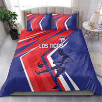 Soccer bedding set with blue and red duvet, Costa Rica badge, and two matching pillows