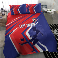 Soccer bedding set with blue and red duvet featuring player graphic and two matching pillows
