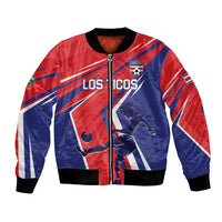 Red and blue soccer bomber jacket, zip front, ribbed cuffs, Los Ticos crest and text