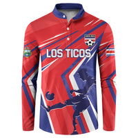Red and navy Costa Rica soccer button sweatshirt with Los Ticos chest graphic and crest