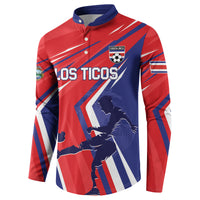 Red and navy Costa Rica soccer button sweatshirt with Los Ticos logo and crest on chest
