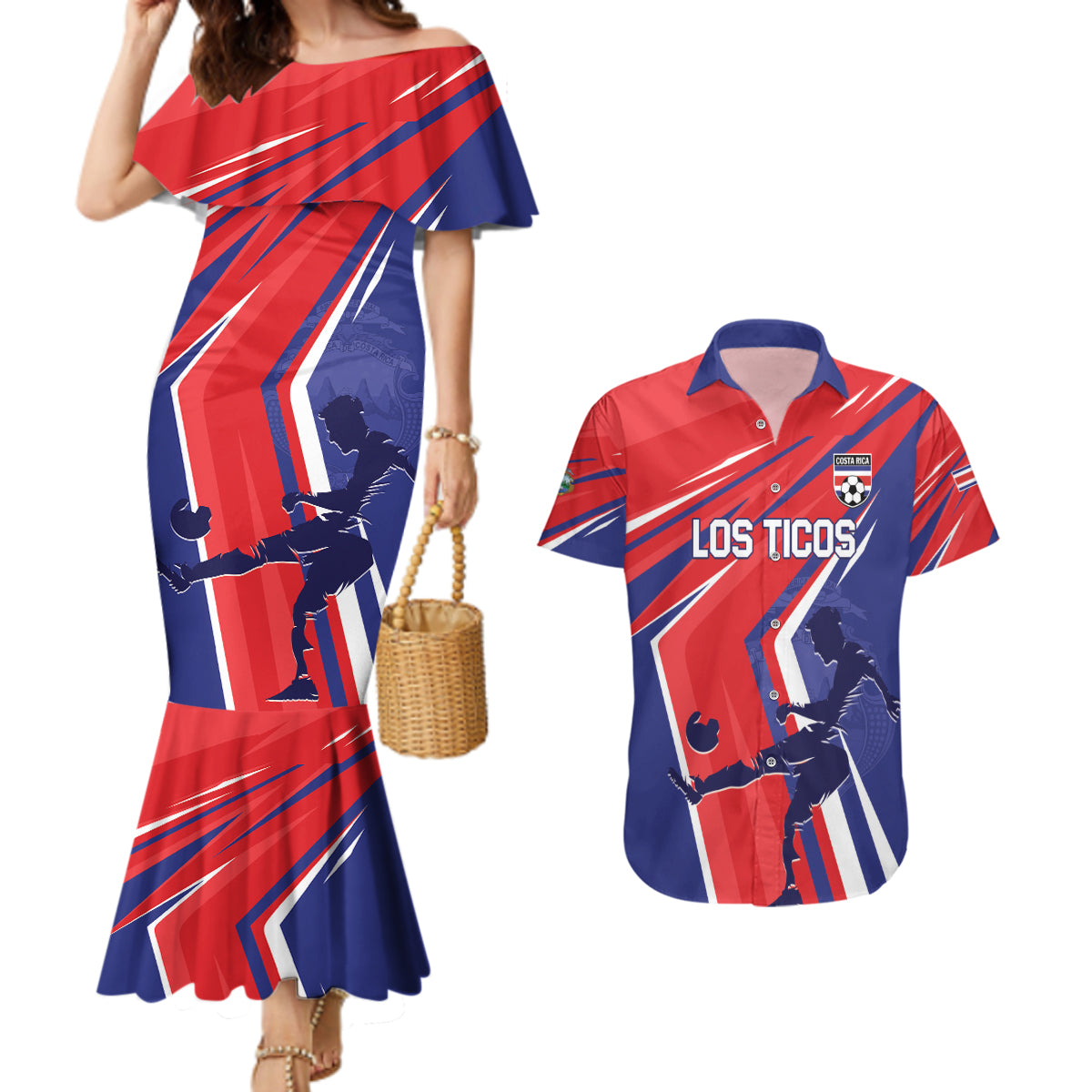 Personalized Costa Rica 2024 Soccer Couples Matching Mermaid Dress and Hawaiian Shirt Come On Los Ticos - Wonder Print Shop