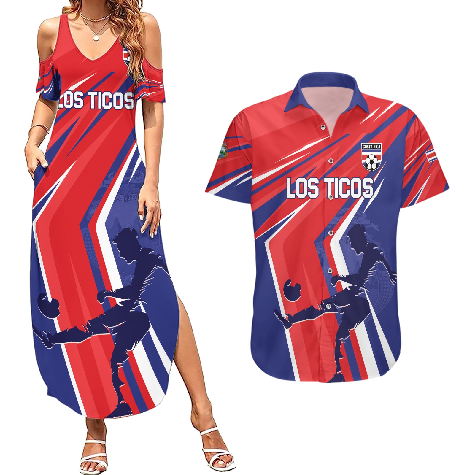 Personalized Costa Rica 2024 Soccer Couples Matching Summer Maxi Dress and Hawaiian Shirt Come On Los Ticos - Wonder Print Shop