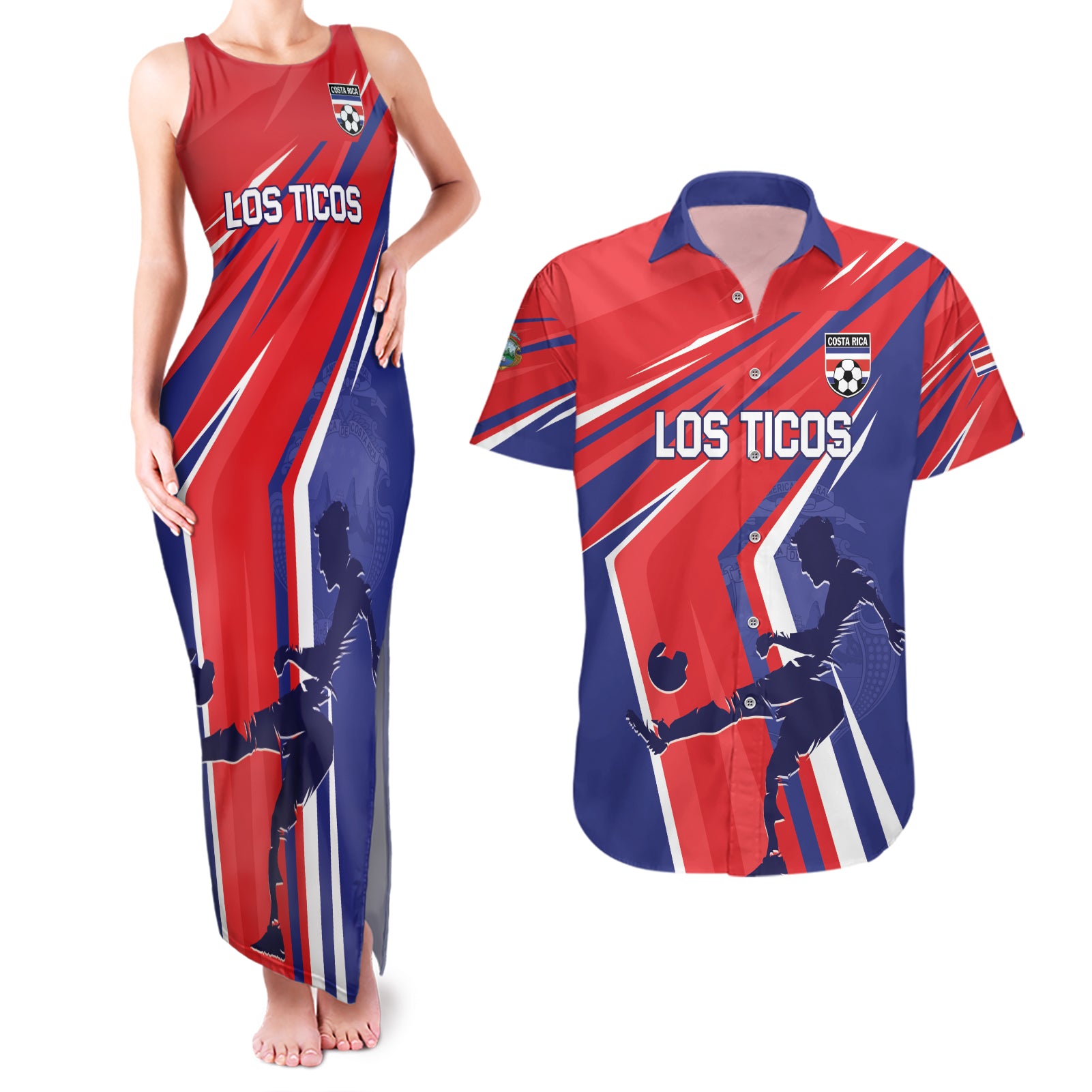 Personalized Costa Rica 2024 Soccer Couples Matching Tank Maxi Dress and Hawaiian Shirt Come On Los Ticos - Wonder Print Shop