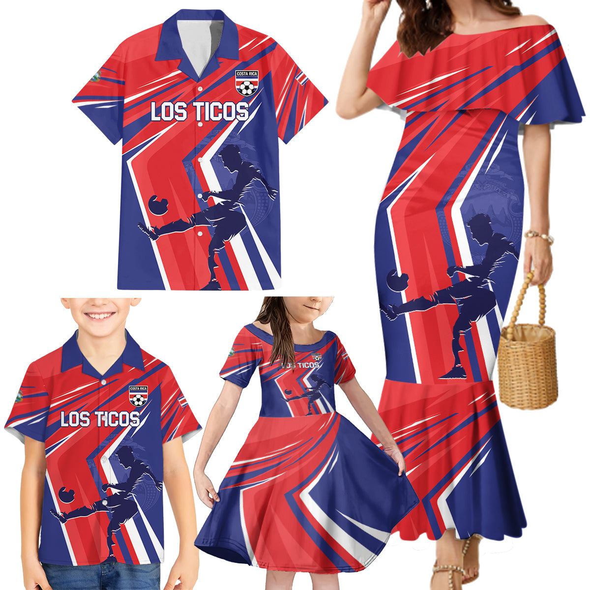 Personalized Costa Rica 2024 Soccer Family Matching Mermaid Dress and Hawaiian Shirt Come On Los Ticos - Wonder Print Shop