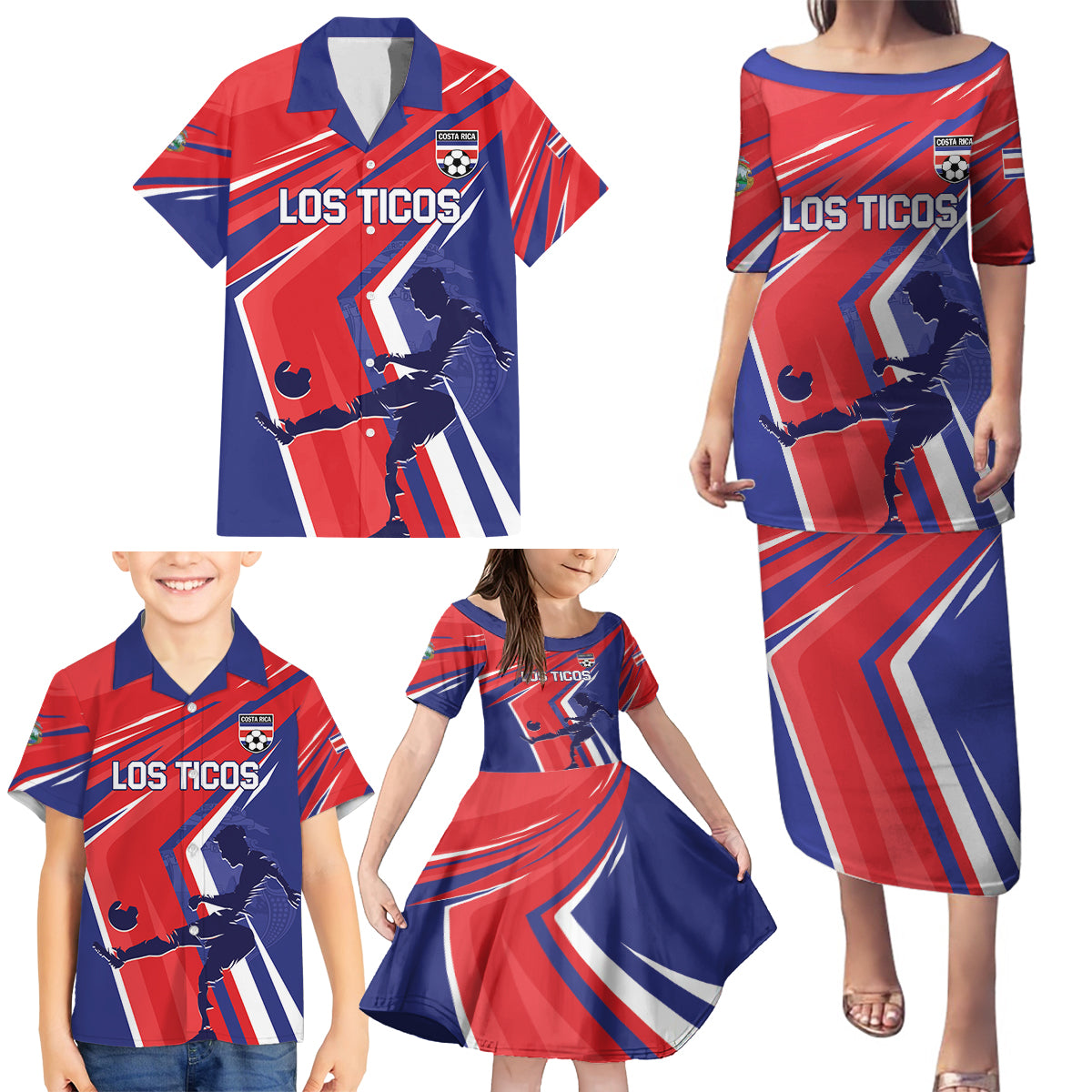 Personalized Costa Rica 2024 Soccer Family Matching Puletasi and Hawaiian Shirt Come On Los Ticos - Wonder Print Shop