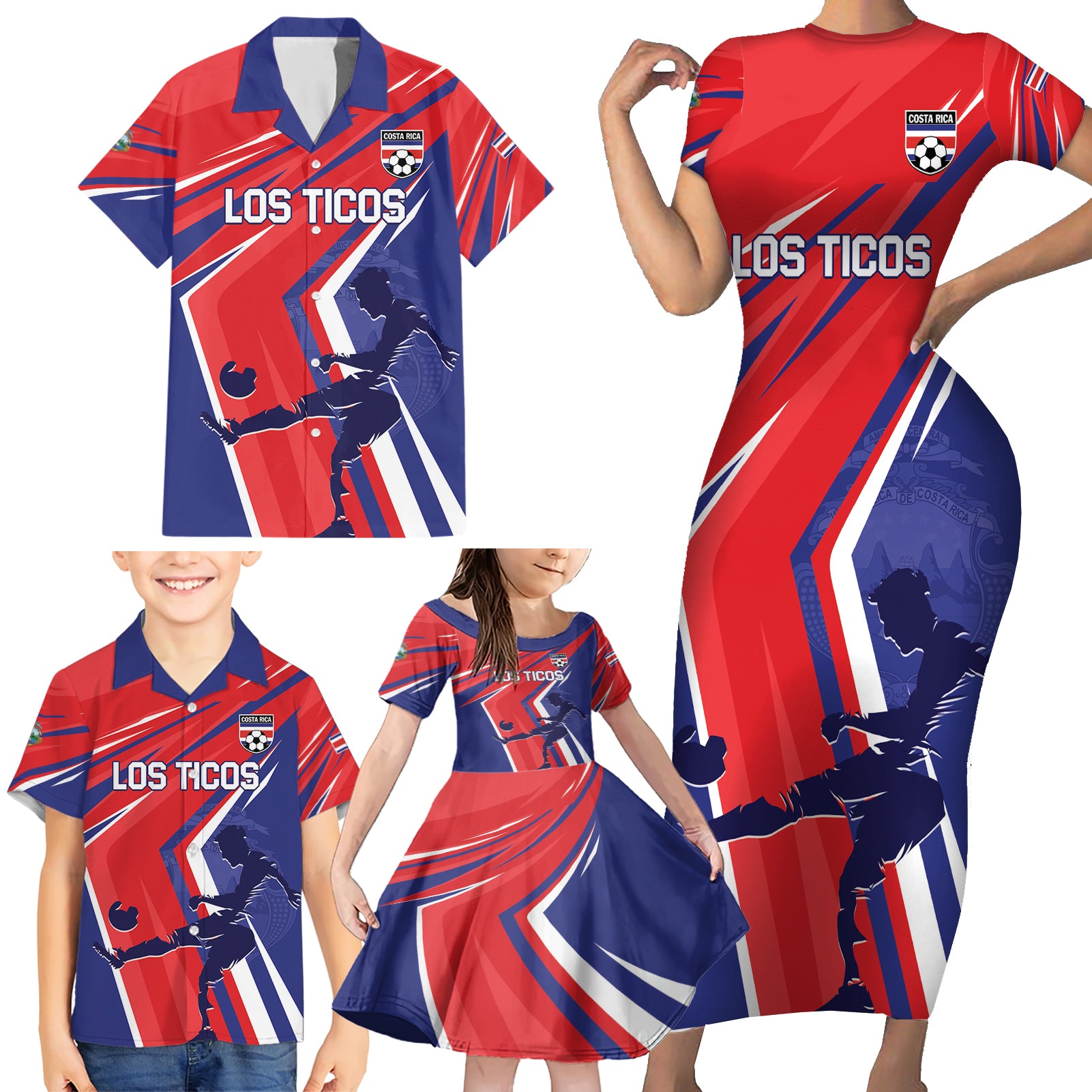 Personalized Costa Rica 2024 Soccer Family Matching Short Sleeve Bodycon Dress and Hawaiian Shirt Come On Los Ticos - Wonder Print Shop