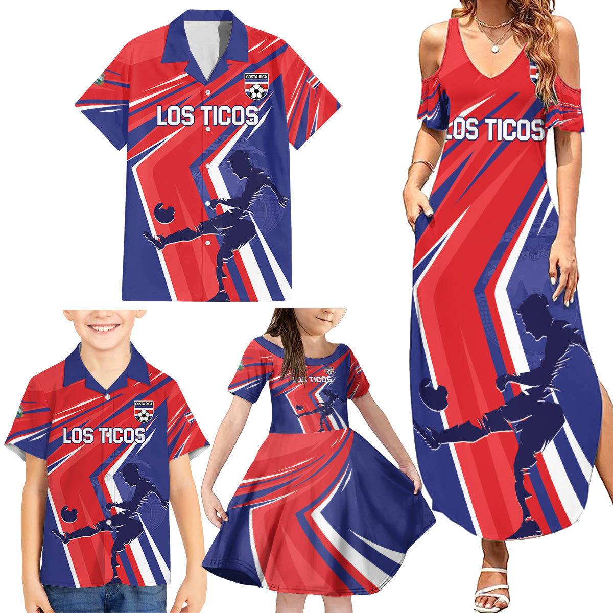 Personalized Costa Rica 2024 Soccer Family Matching Summer Maxi Dress and Hawaiian Shirt Come On Los Ticos - Wonder Print Shop