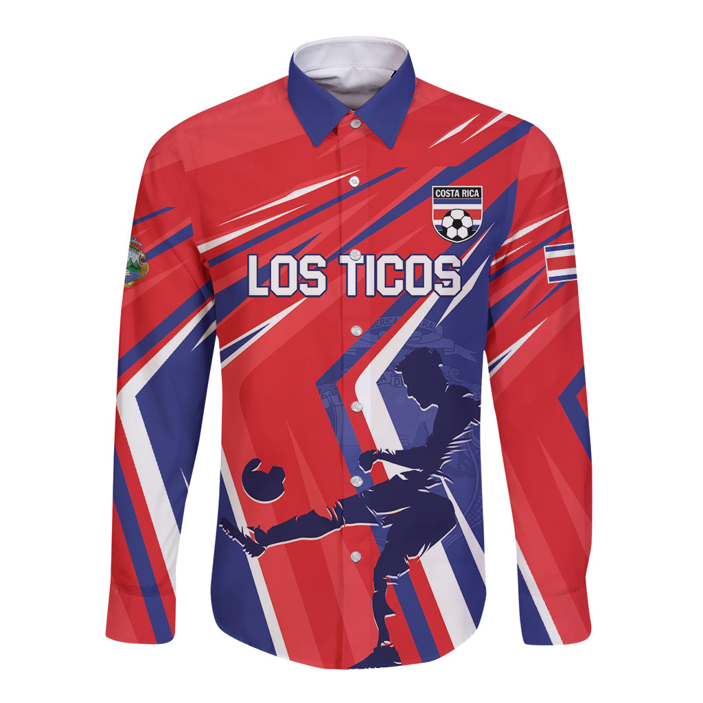 Red long-sleeve soccer button shirt with Los Ticos front print