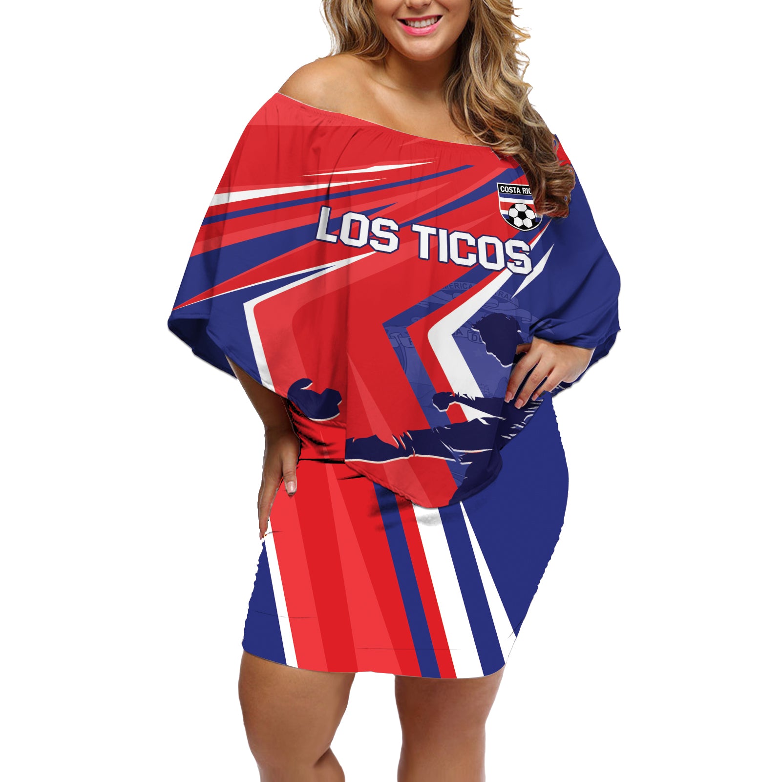 Personalized Costa Rica 2024 Soccer Off Shoulder Short Dress Come On Los Ticos - Wonder Print Shop