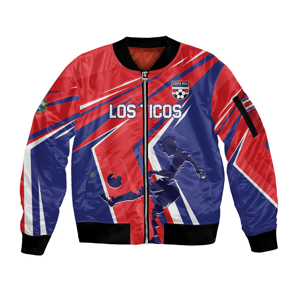 Personalized Costa Rica 2024 Soccer Sleeve Zip Bomber Jacket Come On Los Ticos - Wonder Print Shop