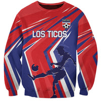 Red soccer sweatshirt with Los Ticos graphic and Costa Rica badge, crewneck