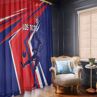 Costa Rica soccer window curtain panels, red and navy colors with Los Ticos and diagonal stripes
