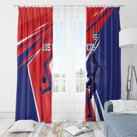 Costa Rica soccer window curtains with rod pockets, red and navy diagonal stripe style panels