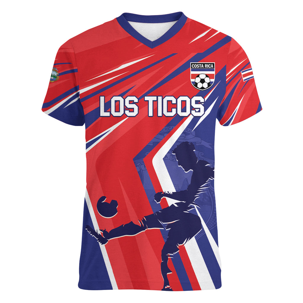 Personalized Costa Rica 2024 Soccer Women V-Neck T-Shirt Come On Los Ticos - Wonder Print Shop