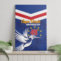 Blue canvas wall art with chevron flag stripes, dove design, and “49th” emblem
