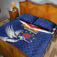 Blue quilt bed set with eagle and flag stripes, Independence Day 49 print on duvet