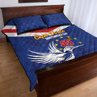 Blue quilt bed set with flag stripes, eagle emblem, and Independence Day 49 on duvet