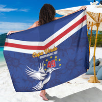 Blue Cape Verde-themed sarong with flag stripes, bird graphic, and Independence Day print.