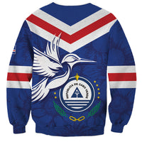 Blue unisex sweatshirt with Cape Verde emblem, chevron stripes, dove, laurel wreath