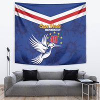 Cape Verde Independence Day wall tapestry with dove, chevron stripes, and 49 stars