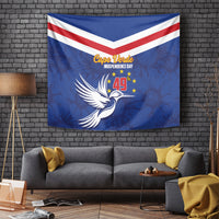 Cape Verde Independence Day tapestry, blue with red-and-white chevron and white dove
