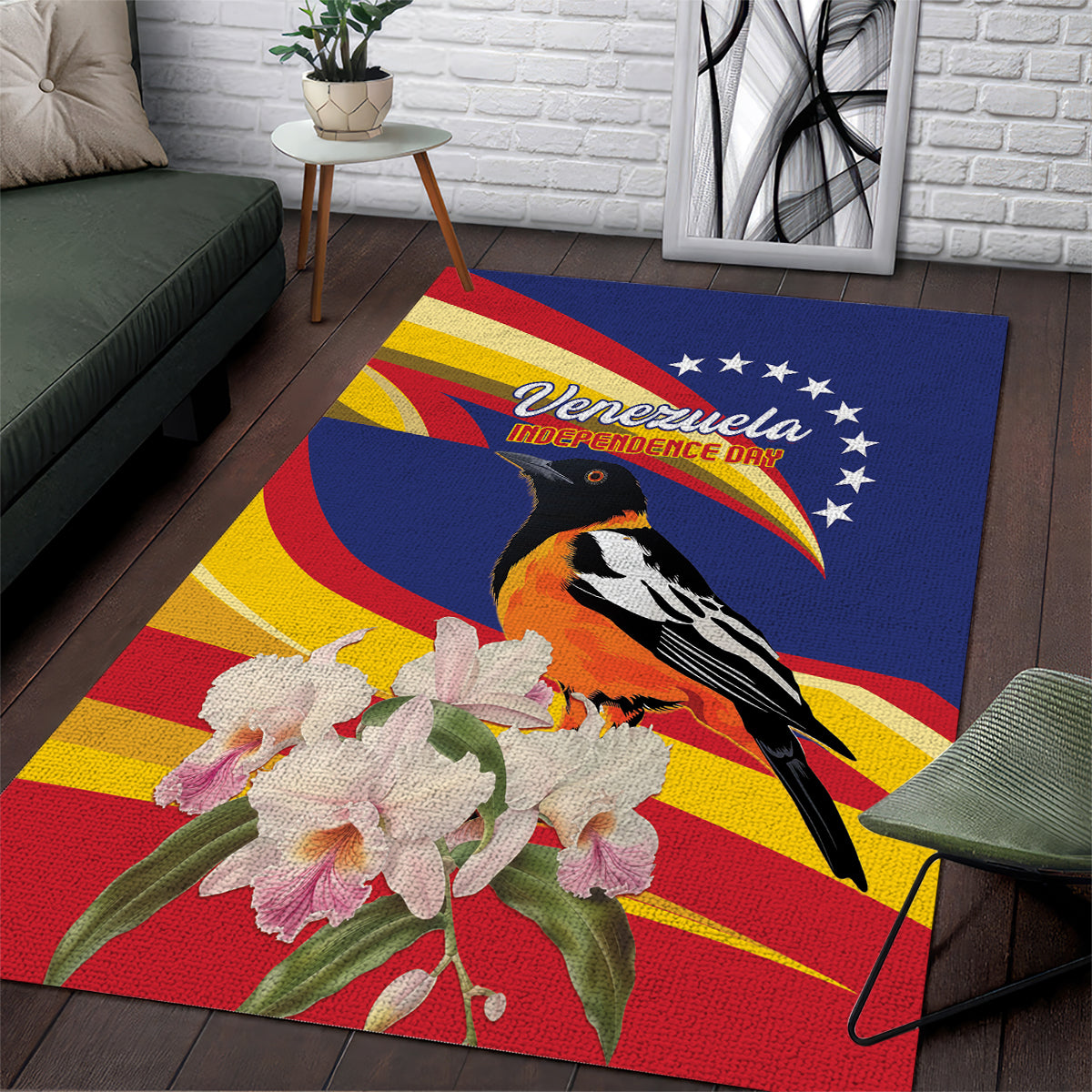 Venezuela Independence Day Area Rug Venezuelan Troupial Cattleya Mossiae - Wonder Print Shop