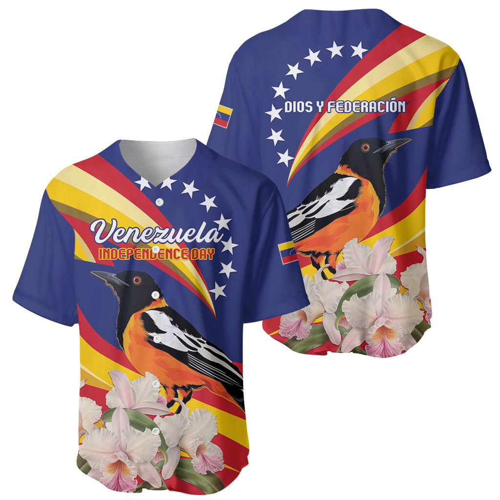 Blue baseball jersey set with Independence Day and back text, bird and flower print