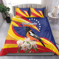 Venezuela Independence Day bedding set: blue/red/yellow flag with bird and floral details, 2 pillows