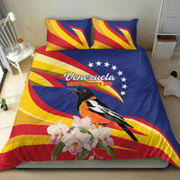 Venezuela flag bedding set featuring a bird illustration, flowers, and 2 matching pillowcases