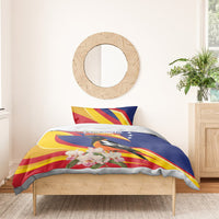 Venezuela flag duvet set with bird and white flower print, plus 2 matching pillowcases