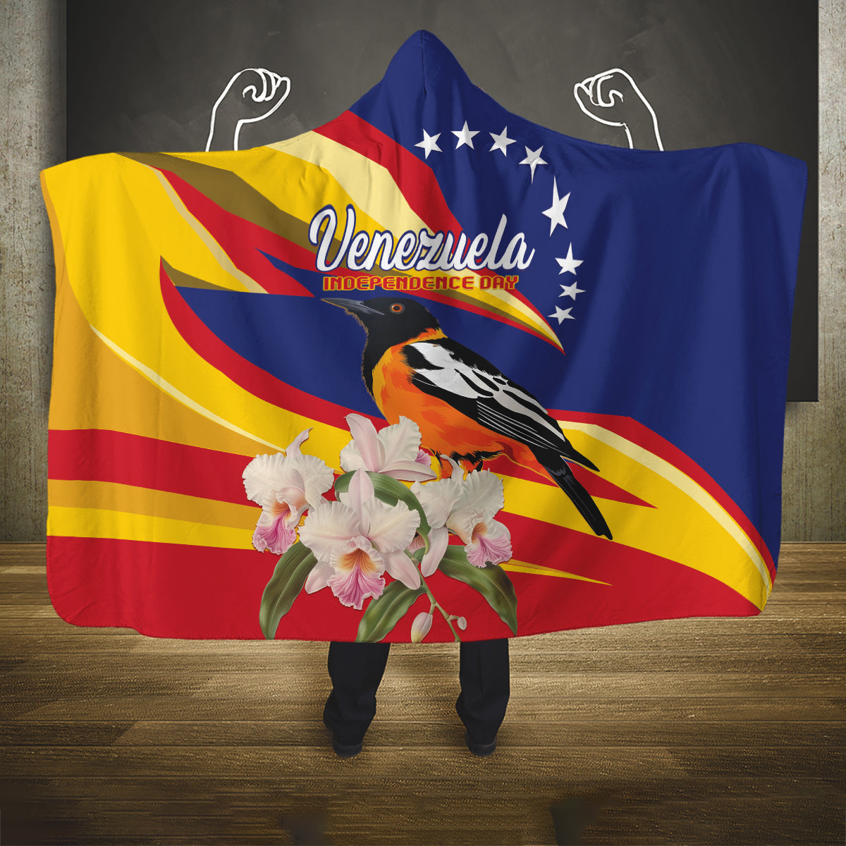 Venezuela Independence Day Hooded Blanket Venezuelan Troupial Cattleya Mossiae