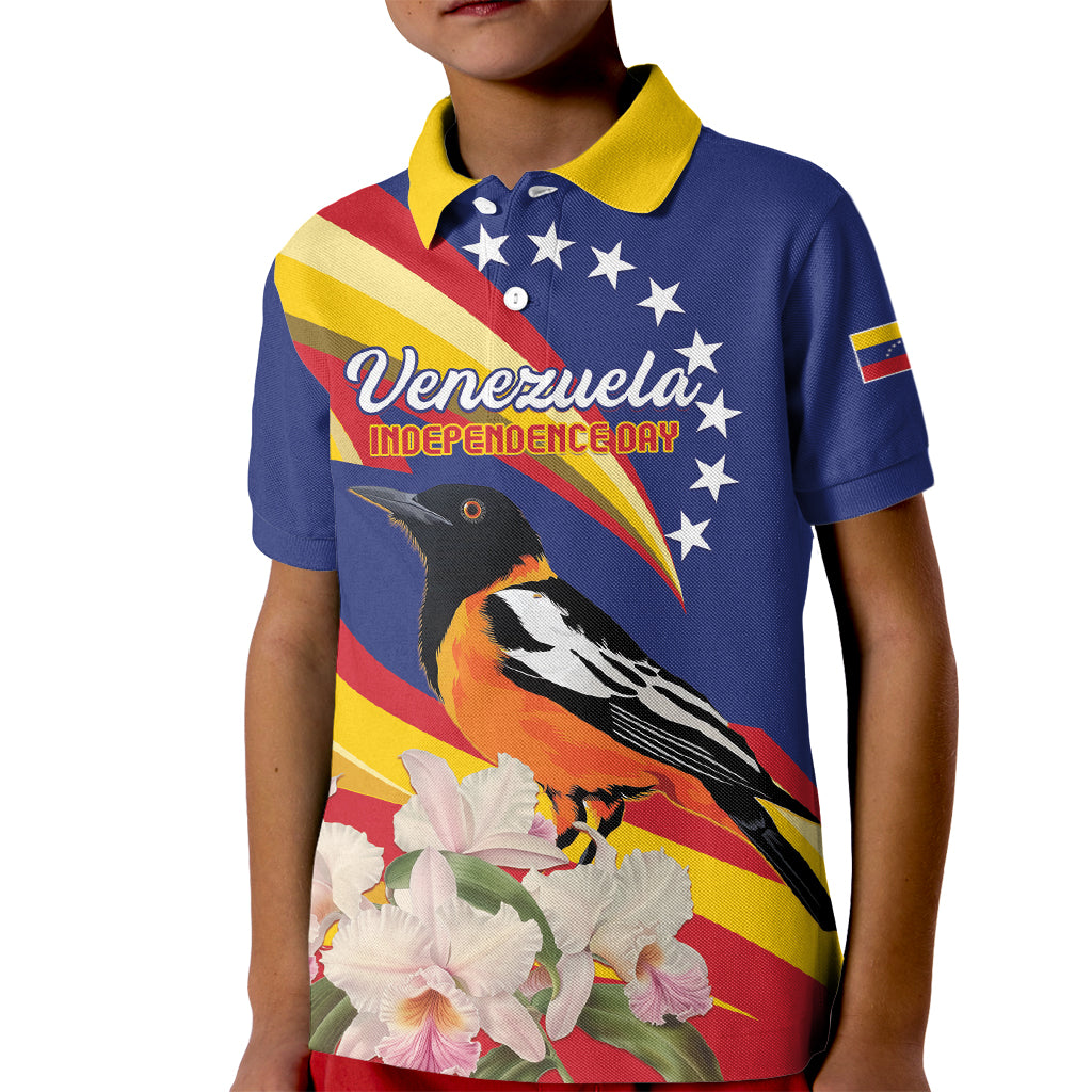 Venezuela Independence Day Kid Polo Shirt Venezuelan Troupial Cattleya Mossiae - Wonder Print Shop