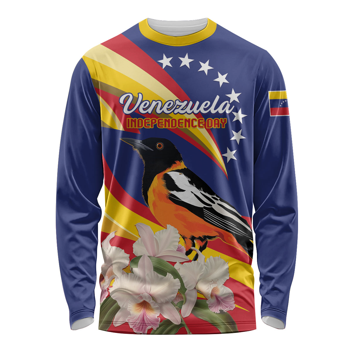 Venezuela Independence Day Long Sleeve Shirt Venezuelan Troupial Cattleya Mossiae - Wonder Print Shop