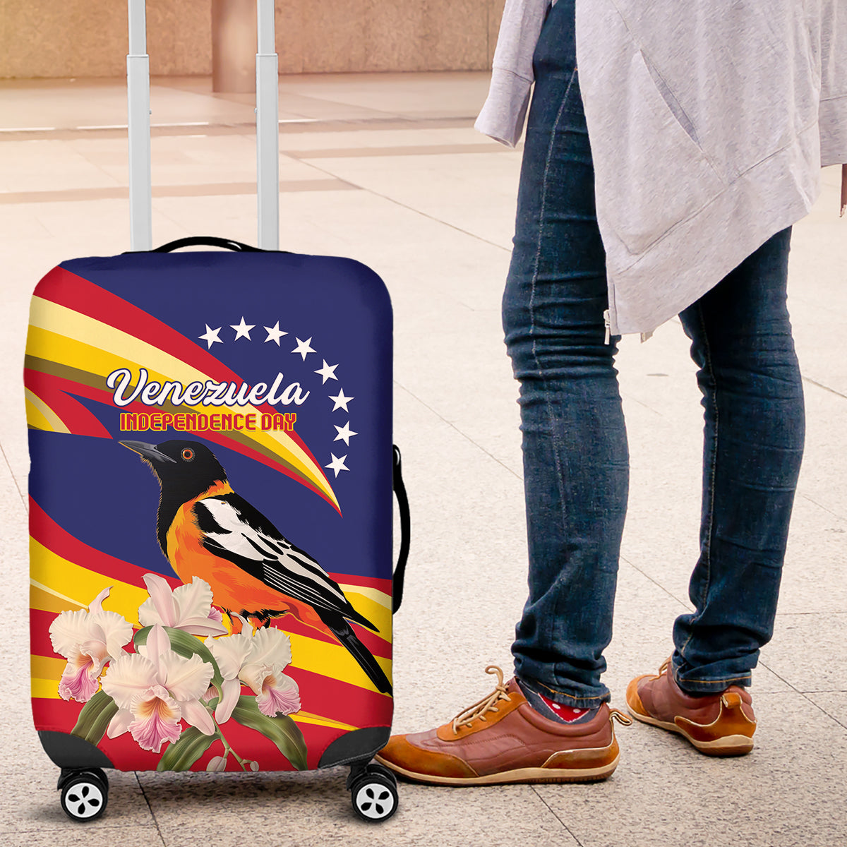 Venezuela Independence Day Luggage Cover Venezuelan Troupial Cattleya Mossiae - Wonder Print Shop