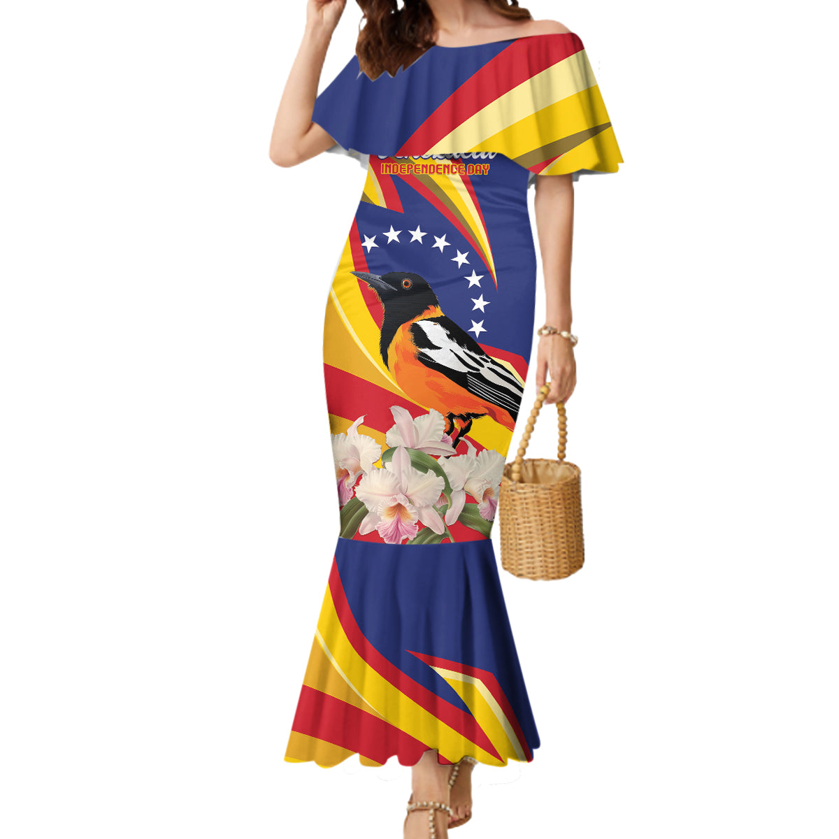 Venezuela Independence Day Mermaid Dress Venezuelan Troupial Cattleya Mossiae - Wonder Print Shop