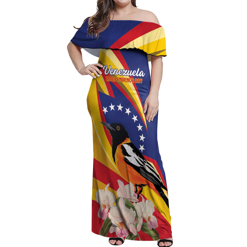 Venezuela Independence Day Off Shoulder Maxi Dress Venezuelan Troupial Cattleya Mossiae - Wonder Print Shop