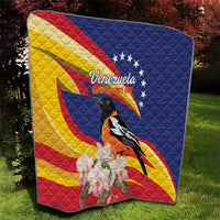 Venezuela Independence Day quilt outdoors, Venezuela flag design with bird and white flowers