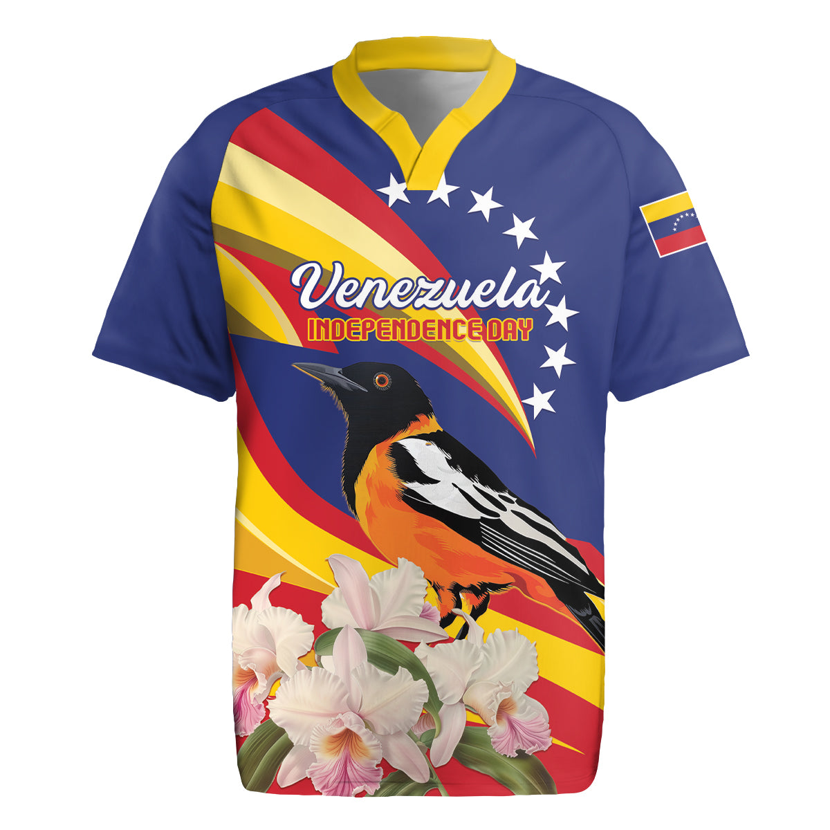 Venezuela Independence Day Rugby Jersey Venezuelan Troupial Cattleya Mossiae - Wonder Print Shop