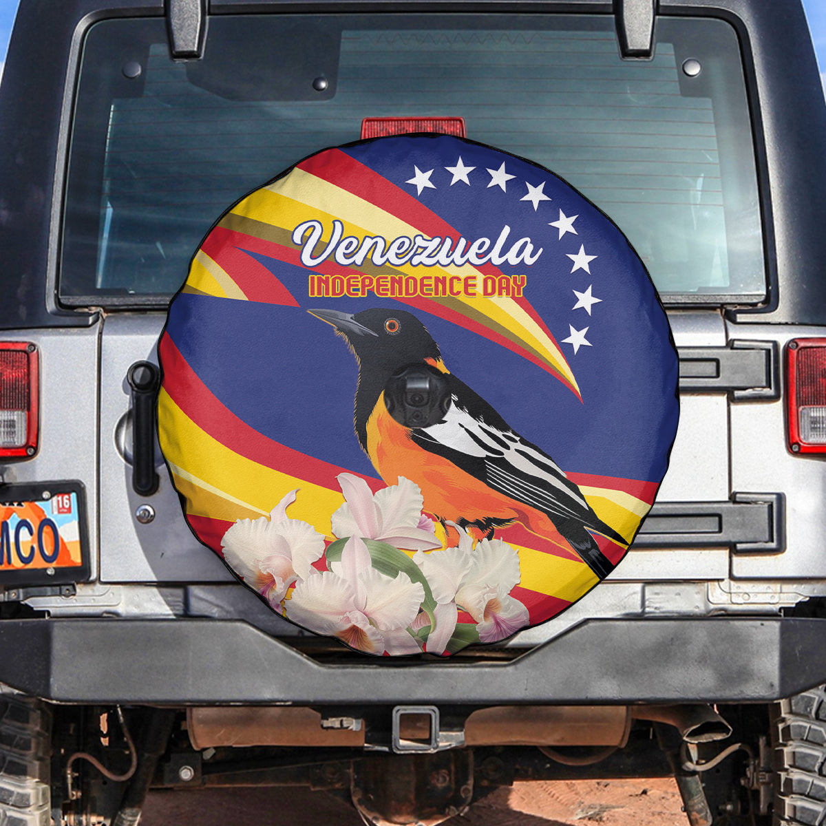 Venezuela Independence Day Spare Tire Cover Venezuelan Troupial Cattleya Mossiae - Wonder Print Shop