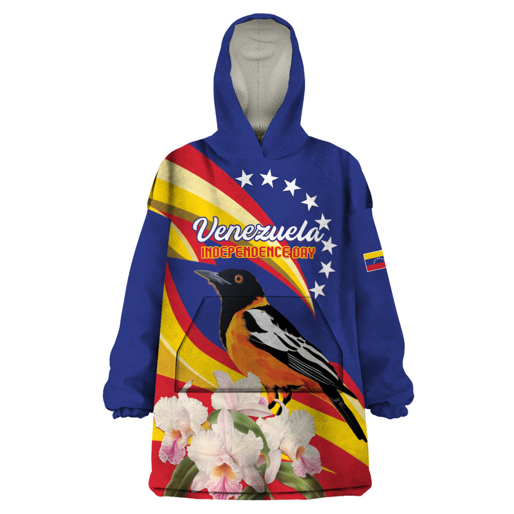 Venezuela Independence Day Wearable Blanket Hoodie Venezuelan Troupial Cattleya Mossiae - Wonder Print Shop