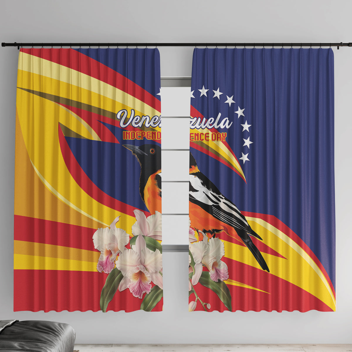 Venezuela Independence Day Window Curtain Venezuelan Troupial Cattleya Mossiae - Wonder Print Shop