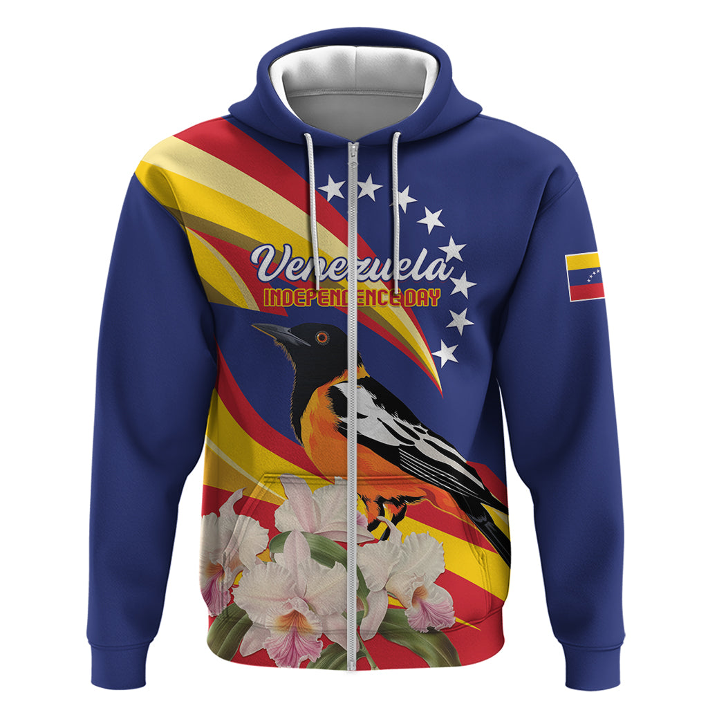 Venezuela Independence Day Zip Hoodie Venezuelan Troupial Cattleya Mossiae - Wonder Print Shop