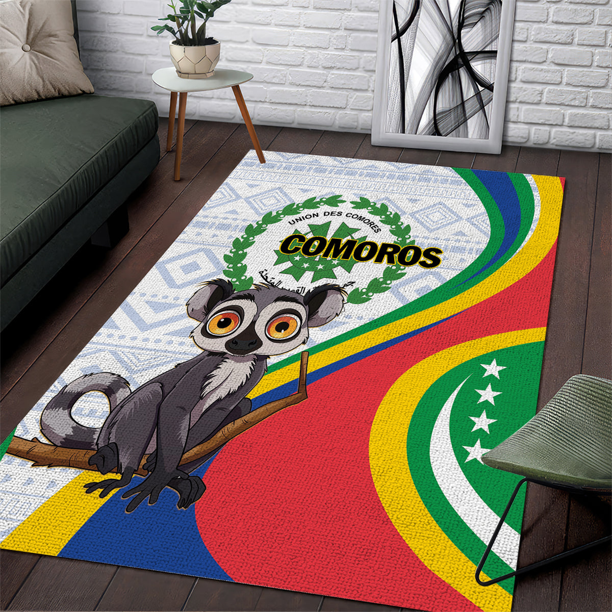 Comoros Independence Day Area Rug 1975 Komori Mongoose Lemur African Pattern - Wonder Print Shop