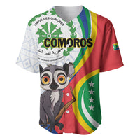 Comoros independence baseball jersey with large COMOROS print, lemur, and flag side panel