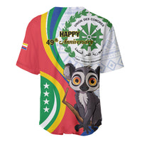 Comoros independence baseball jersey with lemur graphic and colorful flag stripes