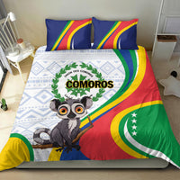 Comoros duvet and pillow shams with lemur graphic and red-green-yellow flag pattern