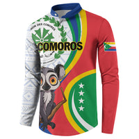 Comoros button-collar sweatshirt, lemur graphic with red side panel and green accents